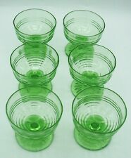 Vintage Uranium Glass Ribbed Banded Footed Sherbet Cups Set of 6 picture