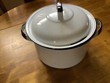 Vintage Enamelware White  Stockpot Trimmed In Black With Lid picture