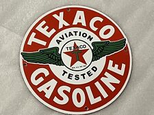 12in TEXACO AVIATION PRODUCTS GASOLINE PORCELAIN SIGN OIL GAS PUMP PLATE picture