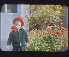 VTG 1949 Kodachrome Slide Red Border Little Carol Standing By Garage Autumn 49' picture