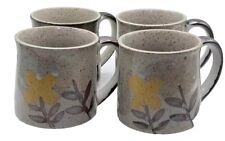 4 MCM VTG OTAGIRI STYLE STONEWARE YELLOW FLOWERS BROWN COFFEE TEA CUP Mugs picture