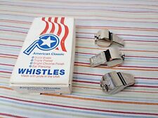 3 Vtg American Classic Whistles Brass Chrome Made In USA Lot Box Coach Security picture