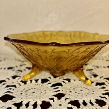 1930's Fenton Silvertone Amber Glass Three Toed Candy Dish Bowl Branch Design picture