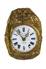 Antique French Morbier Comtoise Gold Gilt Brass Wall Clock with Enamel Dial picture