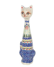 Boleslawiec Vena Polish Pottery Kitty Cat Statuette Figurine Long Neck 10
