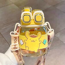 Sanrio Pompompurin Two Straws Drinking Water Bottle 760ml Capacity / Strap NEW picture