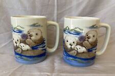 Set of 2 Vintage Otagiri Japan Mugs Featuring Family of Sea Otters. picture