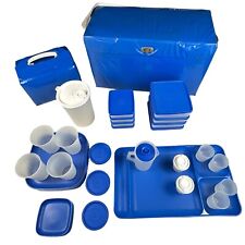 Blue Tupperware Picnic Pack Set Plates Cups Salt Pepper Sandwich + Small Kids picture
