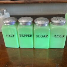 4 Vintage McKee JADITE Jadeite Square Range Salt Pepper sugar Flour Uranium Glow picture