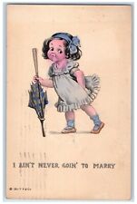 1912 Little Girl Umbrella I Ain't Never Goin To Marry Hartford CT Postcard picture