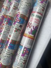 1 Vintage Barney & Snowman Christmas Wrapping Paper 1993 Gift Wrap 20' Roll NOS picture
