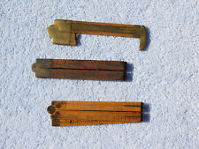 Lot of 3 Vintage Boxwood & Brass Folding Rulers - one broken with caliper picture
