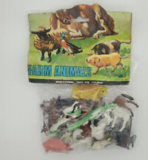Vintage Farm Animals 21ct + Fence Repackaged plastic bag, Og card label, 1970s. picture