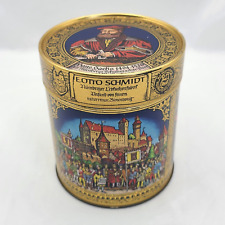 Vtg German E. Otto Schmidt Cookie Biscuit Tin Canister Round Renaissance 4.75