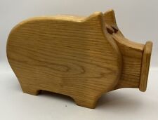 Vintage 1970s handmade wooden Piggy Bank Light Oak Stain. Reclaimed wood picture