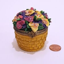 Vintage Porcelain Hinged-Lid Trinket Box  ~FLOWER BASKET FULL of PRETTY PANSIES~ picture