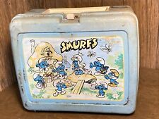 Vintage Plastic Smurfs Cartoon Blue Lunch Box picture