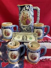 Ceramic German Style Pitcher with 4 Matching Mugs picture