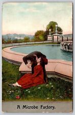 Microbe Factory Couple Kissing Water Fountain Antique Postcard c1905 Bamforth PM picture