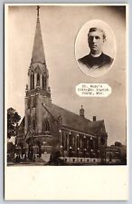 Colby Wisconsin~St Mary's Catholic Church~Priest Portrait Inset~c1905 RPPC picture