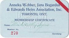 Vintage Signed Membership Certificate Card HEIRS ASSOCIATION INC. - E1 picture