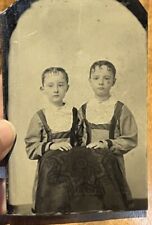 Antique Tintype Creepy Boys Matching Outfits With Spit Curls picture