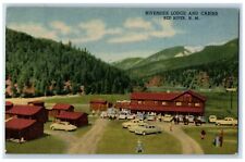 1956 Aerial View Riverside Lodge Cabins Red River New Mexico NM Vintage Postcard picture
