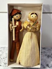 Vintage Handmade Corn Husk Man & Woman With Box picture