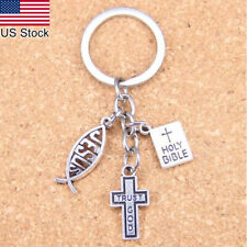 3'' Trust God Cross Jesus Fish Christian Holy Bible Charms Keychain Gift Decor picture
