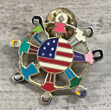 Education People United Children Holding Hands Circle USA Flag Center Lapel Pin picture