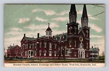 Evansville IN-Indiana, Boniface Church, School, Parsonage, Home Vintage Postcard picture