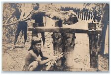 c1910's Native Tribe BBQ Cooking Unposted Antique RPPC Photo Postcard picture