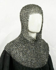 Flat Riveted Chain Mail Coif Mild Steel Chainmail Hood Reenactment Armor LARP picture