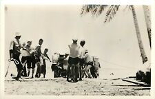 US Navy RPPC WWII Shirtless Sea Bees Establish a Base on a South Pacific Island picture