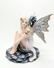 White Winged Love Fairy Sitting with Silver Scaled Dragon Collectible H =11.25in picture