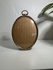 Vintage Brass Oval Bubble Convex Glass Picture Frame Easel Footed 3x4” Unique SZ picture