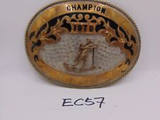 WESTERN AMERICAN COWBOY RODEO BAR J TROPHY BANNER BELT BUCKLE 1979 GIRL COWGIRL picture