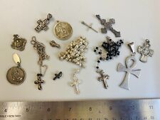Collection Lot Vintage Sterling Silver Religious Medals Rosaries Crosses - S9 picture