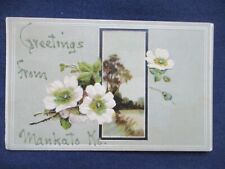 1909 Mankato Kansas Flowers Greeting Postcard & Cancel picture