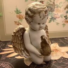 Ganz~White Angel w/Gold Accents Holding Bunny/Rabbit~6”H x 5.25”W~Beautiful~ picture