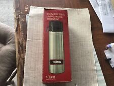 VTG Genuine Thermos Brand Stainless Steel 1 Quart Vacuum Bottle Metal NOS w/box picture