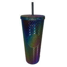 Starbucks '23 Fall Oil Slick Rainbow Black Bling Studded Cold Cup Tumbler 24 NWT picture