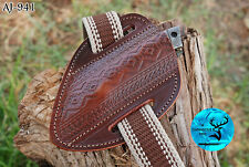CUSTOM HANDMADE ENGRAVED PURE COW LEATHER SHEATH FOR KNIVES & OTHER TOOLS 941 picture
