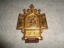 Rare gold plated religious table Triptych three panel mary christ angels thick  picture