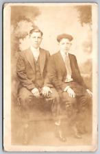 Antique Studio RPPC Two Men Crazy Curly Hair Gentlemen Rolled Pants  Postcard picture