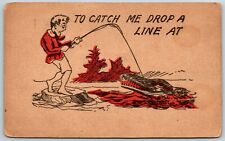 To Catch Me Drop A Line At, Man Catching Alligator 1908 - Postcard picture