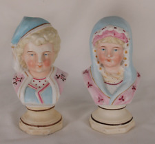Hertwig 19th Century VICTORIAN GERMAN BISQUE Porcelain Boy & Girl Bust Pair picture