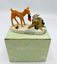 Vintage Rare ENESCO FUR WOOD FOREST XMAS Doe and Bunny picture