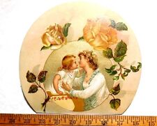 1870s-80s Lovely Big Die Cut Mother & Daughter, Calendar Top? Victorian Card #W picture