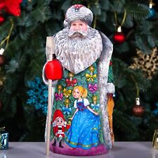 Wooden Hand Carved russian Santa Claus figurine, hand painted Nutcracker Scene picture